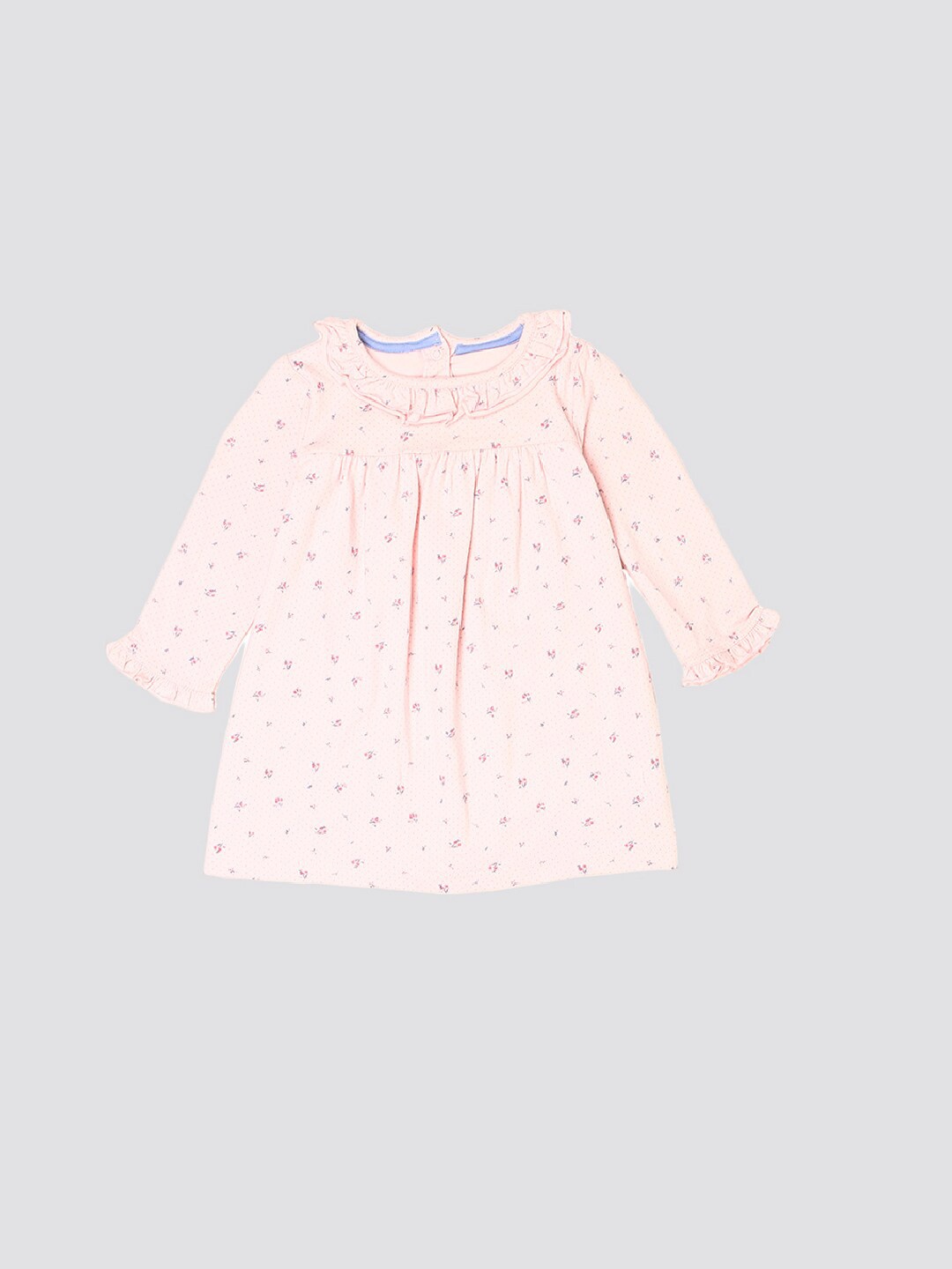 

mothercare Infant Girls Floral Printed Ruffled Cotton A-Line Dress, Pink