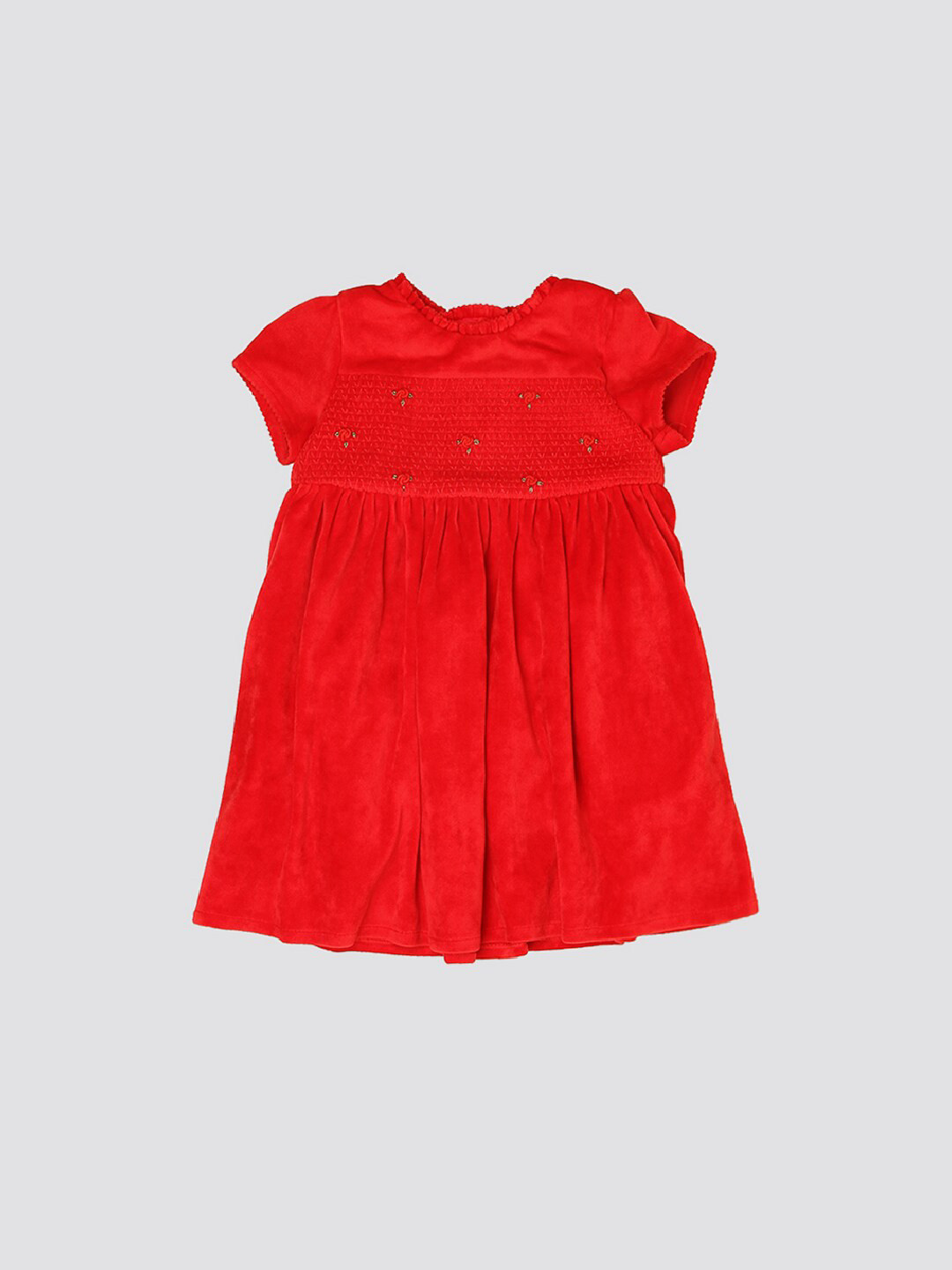 

mothercare Girls Floral Embroidered Smocked Fit & Flare Dress, Red