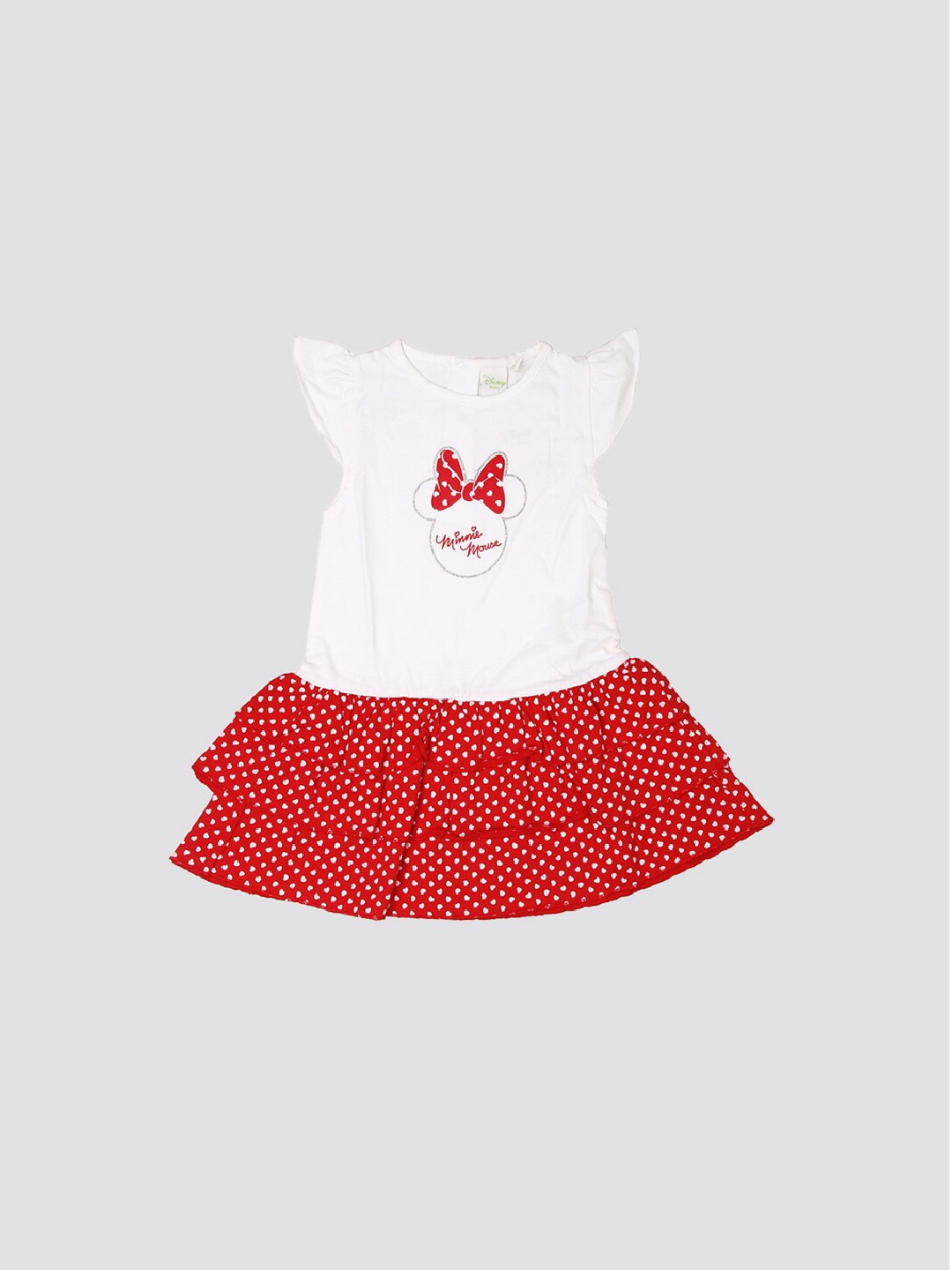 

mothercare Infant Girls Minnie Mouse Printed Cotton Fit & Flare Dress, White