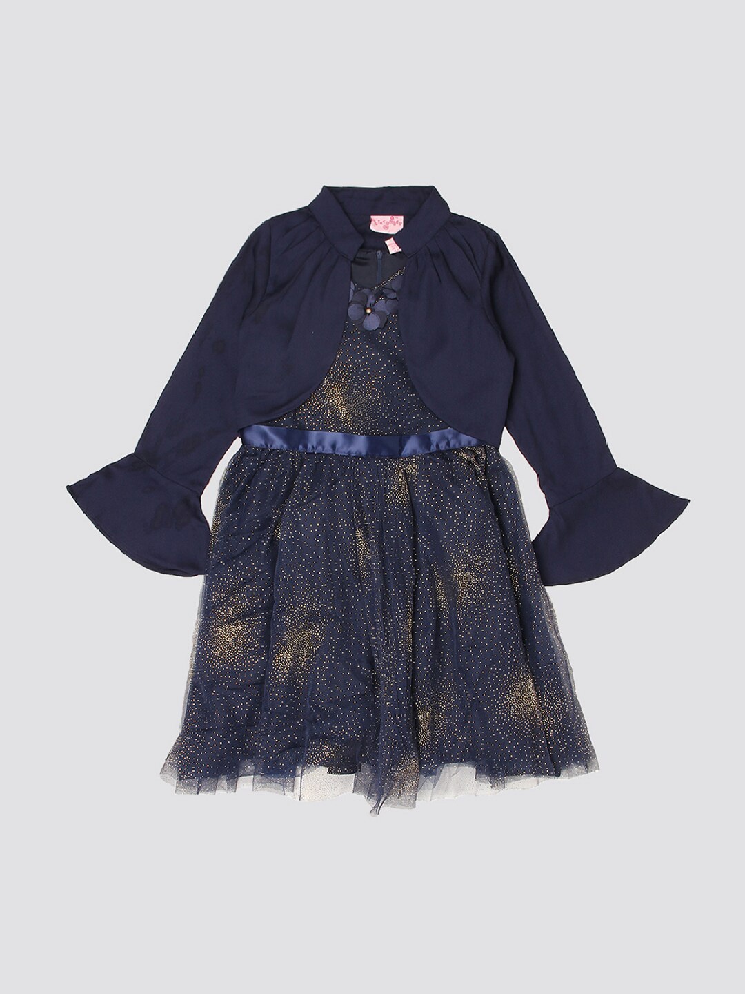

mothercare Girls Self Design Fit & Flare Dress, Navy blue