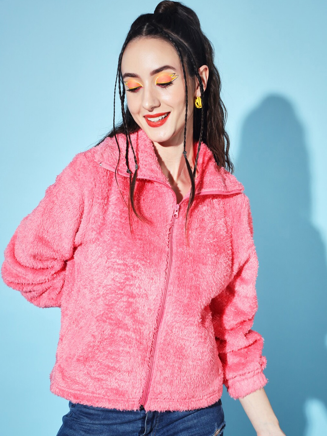 

The Dry State Spread Collar Fuzzy Cardigan Sweater, Pink