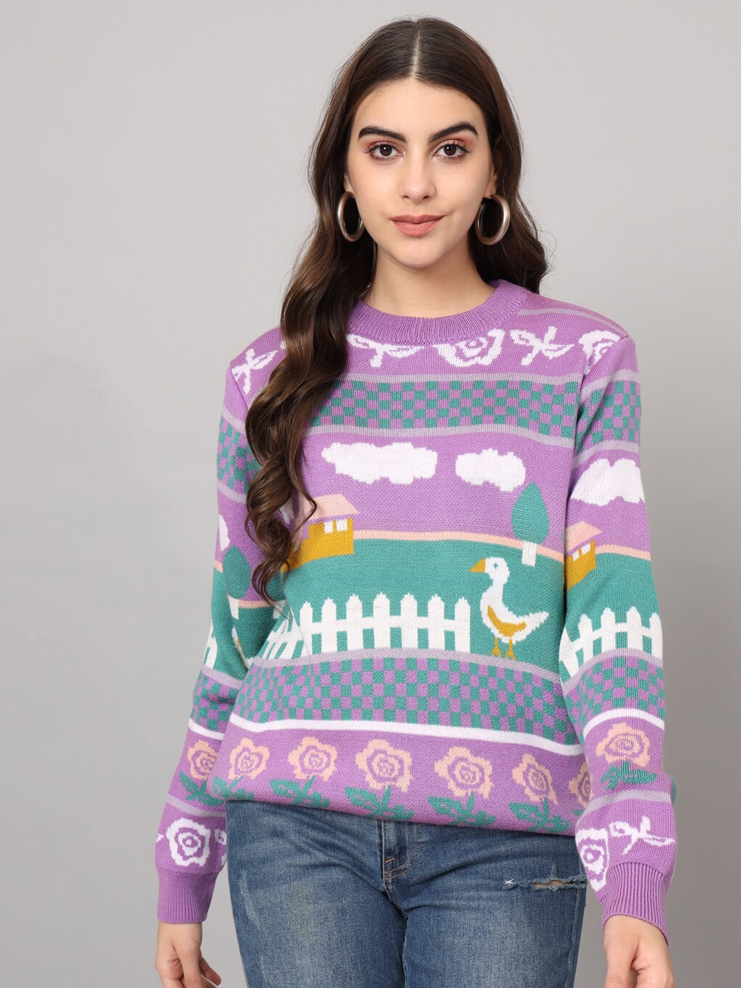 

The Dry State Graphic Printed Acrylic Pullover Sweater, Lavender