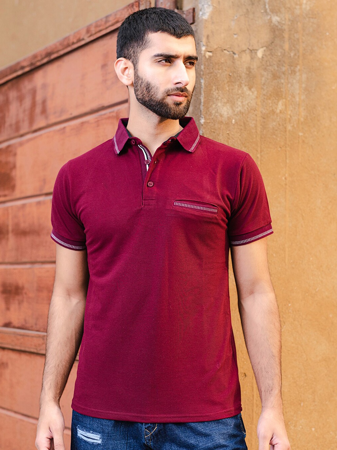 

Tistabene Relaxed Fit Polo Collar Cotton T-shirt, Maroon