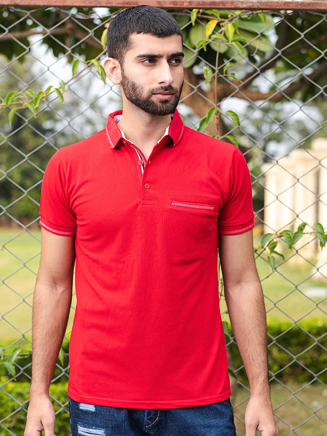

Tistabene Relaxed Fit Polo Collar Cotton T-shirt, Red