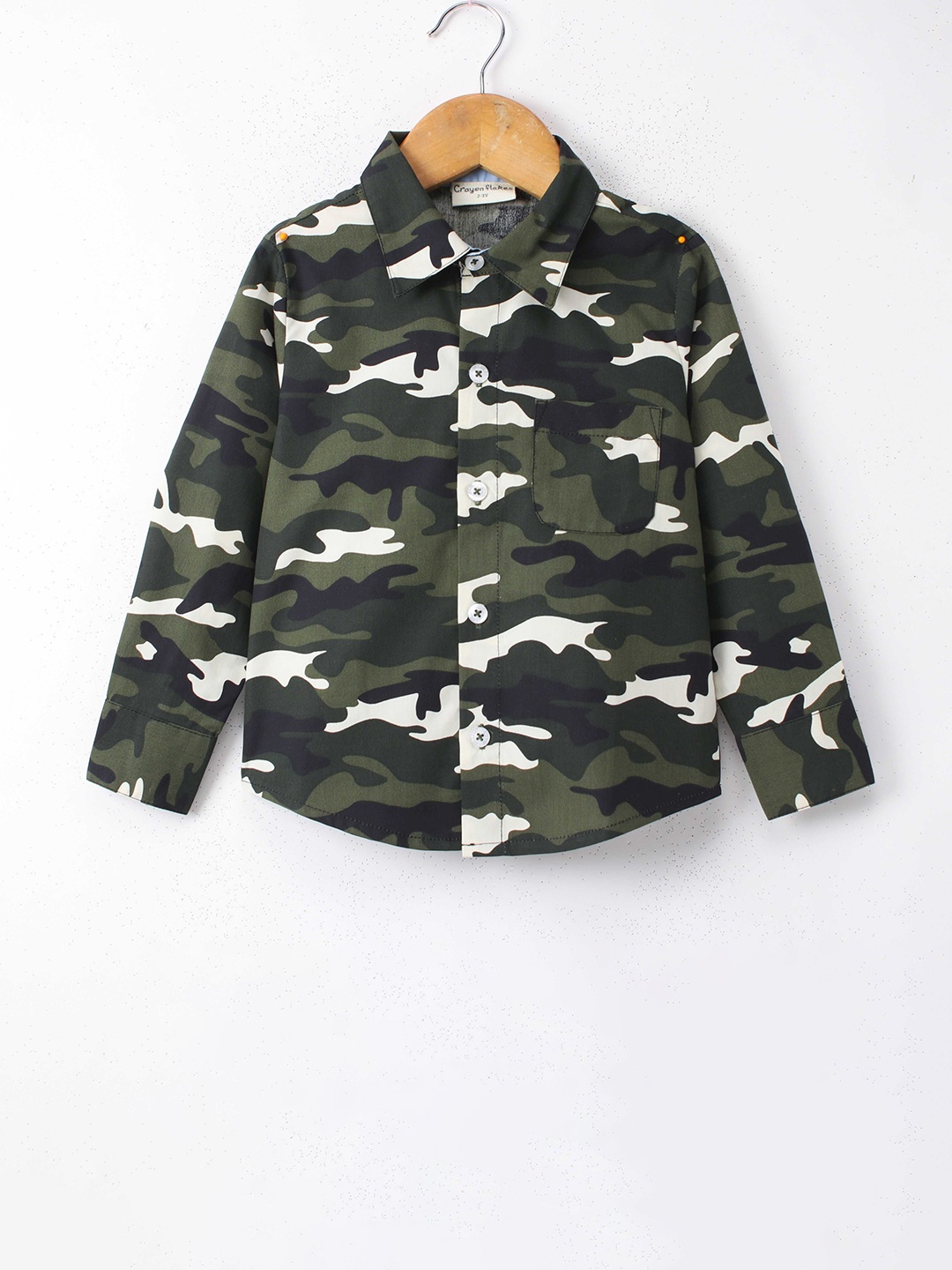 

CrayonFlakes Boys Camouflage Printed Spread Collar Cotton Shirt, Green