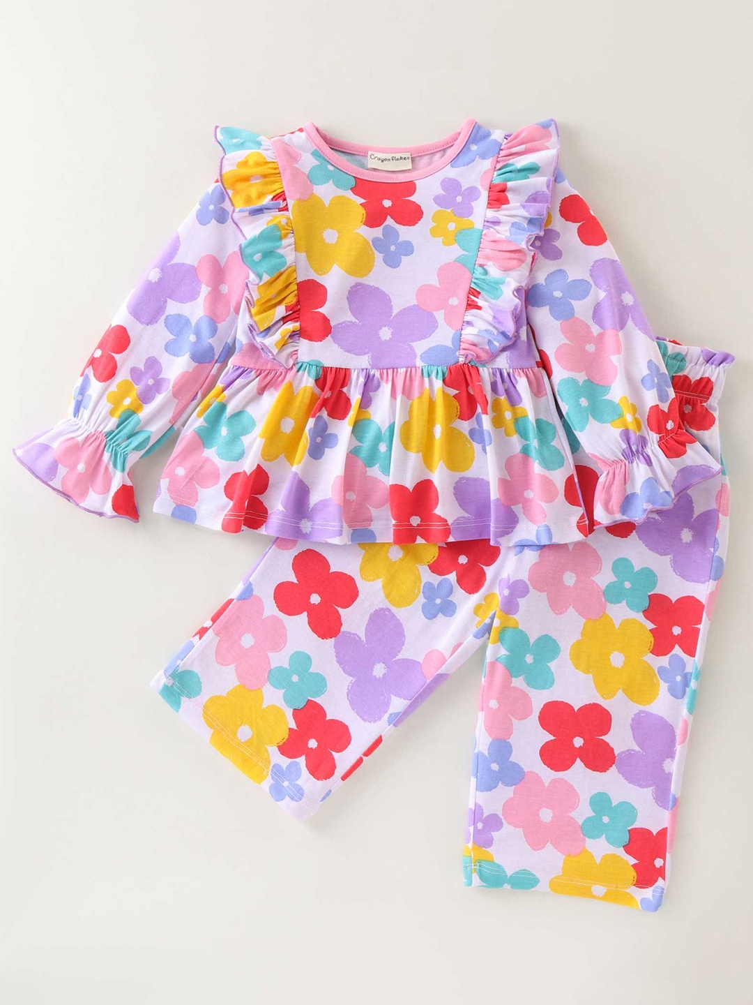 

CrayonFlakes Girls Printed Top with Palazzos, Off white