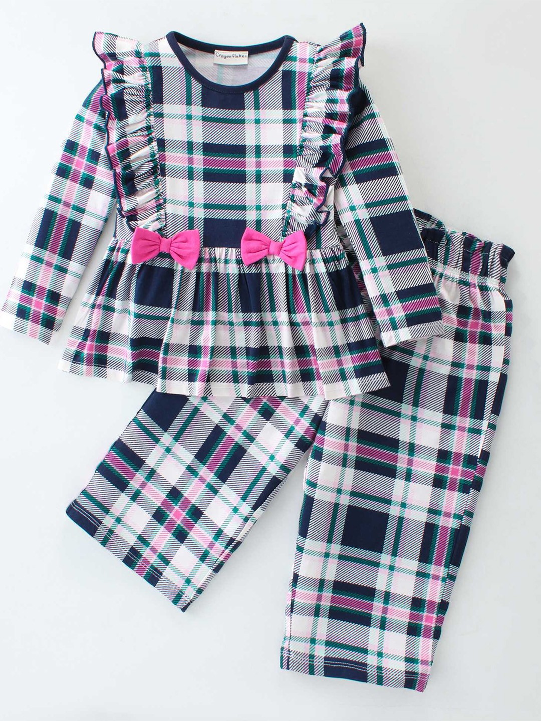 

CrayonFlakes Girls Checked Ruffles Top with Palazzos, Black
