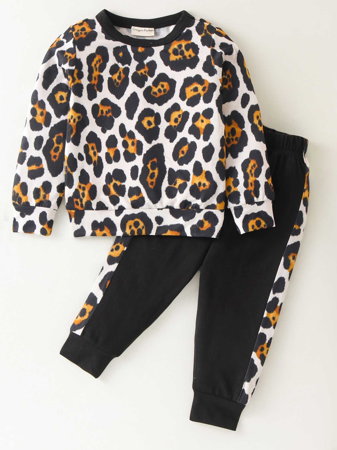 

CrayonFlakes Girls Printed Top with Pyjamas, Off white