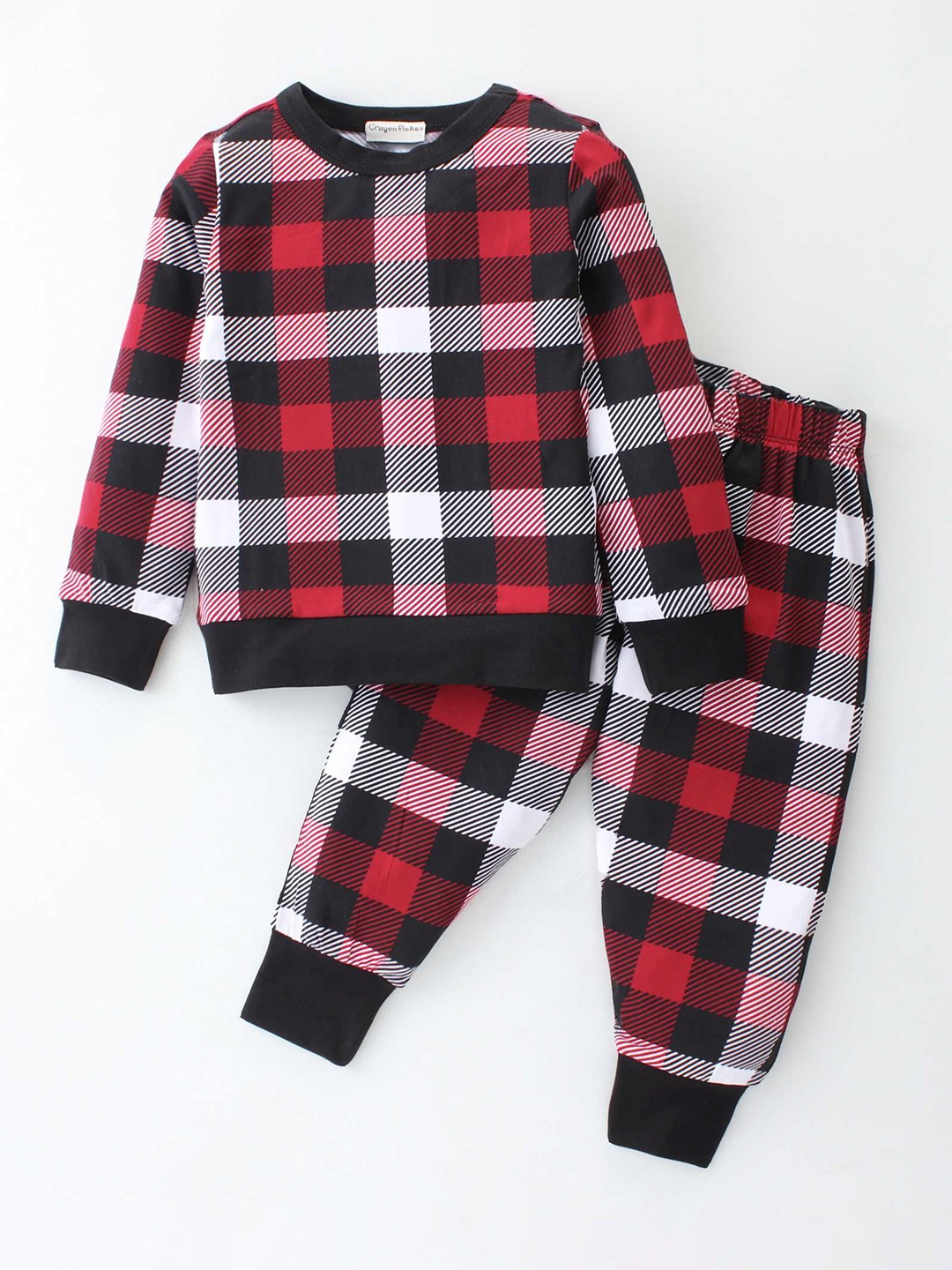 

CrayonFlakes Girls Checked Top with Pyjamas, Red