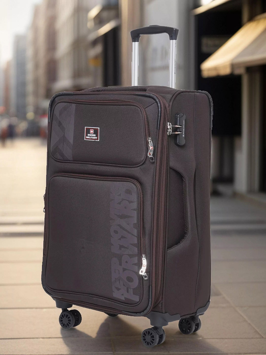 

SWISS MILITARY Soft-Sided Medium Trolley Suitcase, Coffee brown