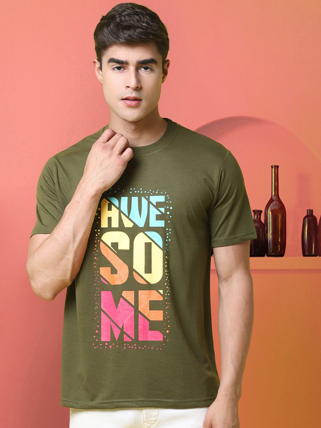 

Tee Projekt Typography Printed Cotton T-Shirt, Olive