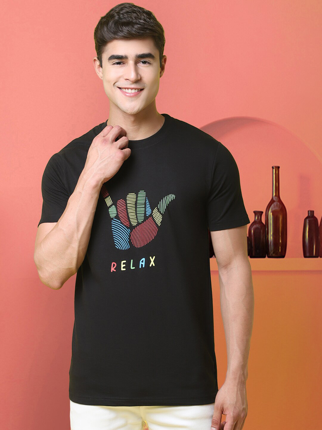 

Tee Projekt Graphic Printed Cotton T-Shirt, Black