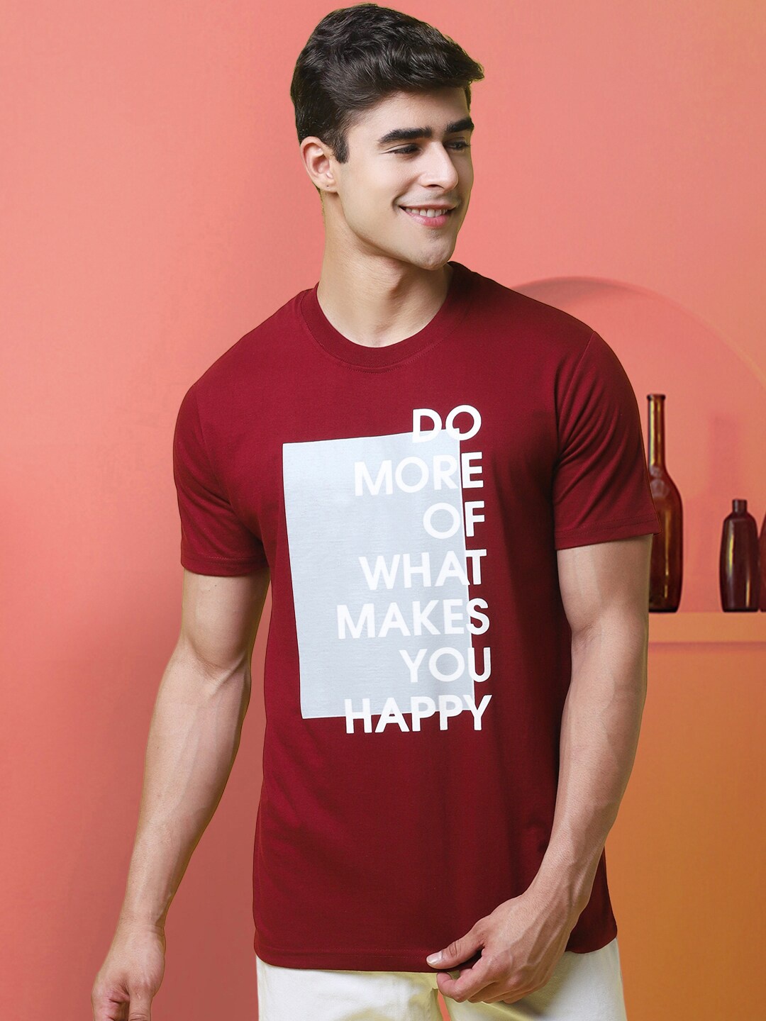 

Tee Projekt Typography Printed Cotton Regular Fit T-shirt, Maroon