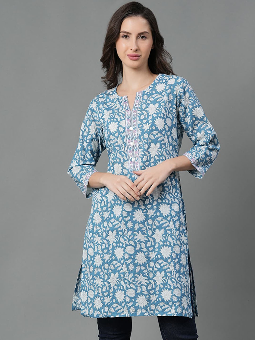 

Mode by Red Tape Floral Printed Cotton Kurta, Blue
