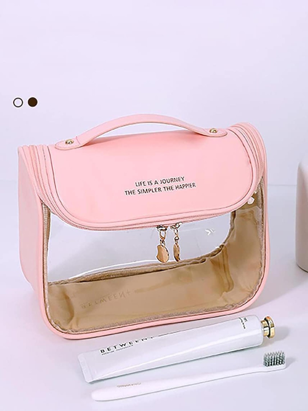 

HOUSE OF QUIRK Pink Multipurpose Large-Capacity Clear Cosmetic Bag