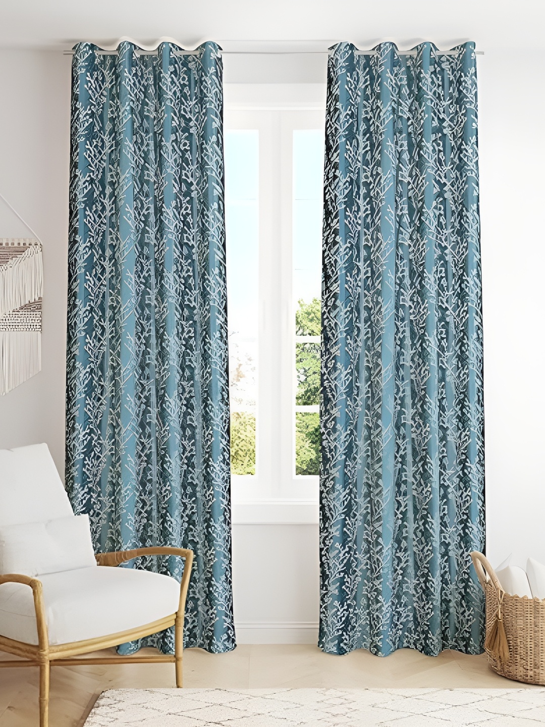 

Curtain King Turquoise Blue 2 Pieces Floral Window Curtains