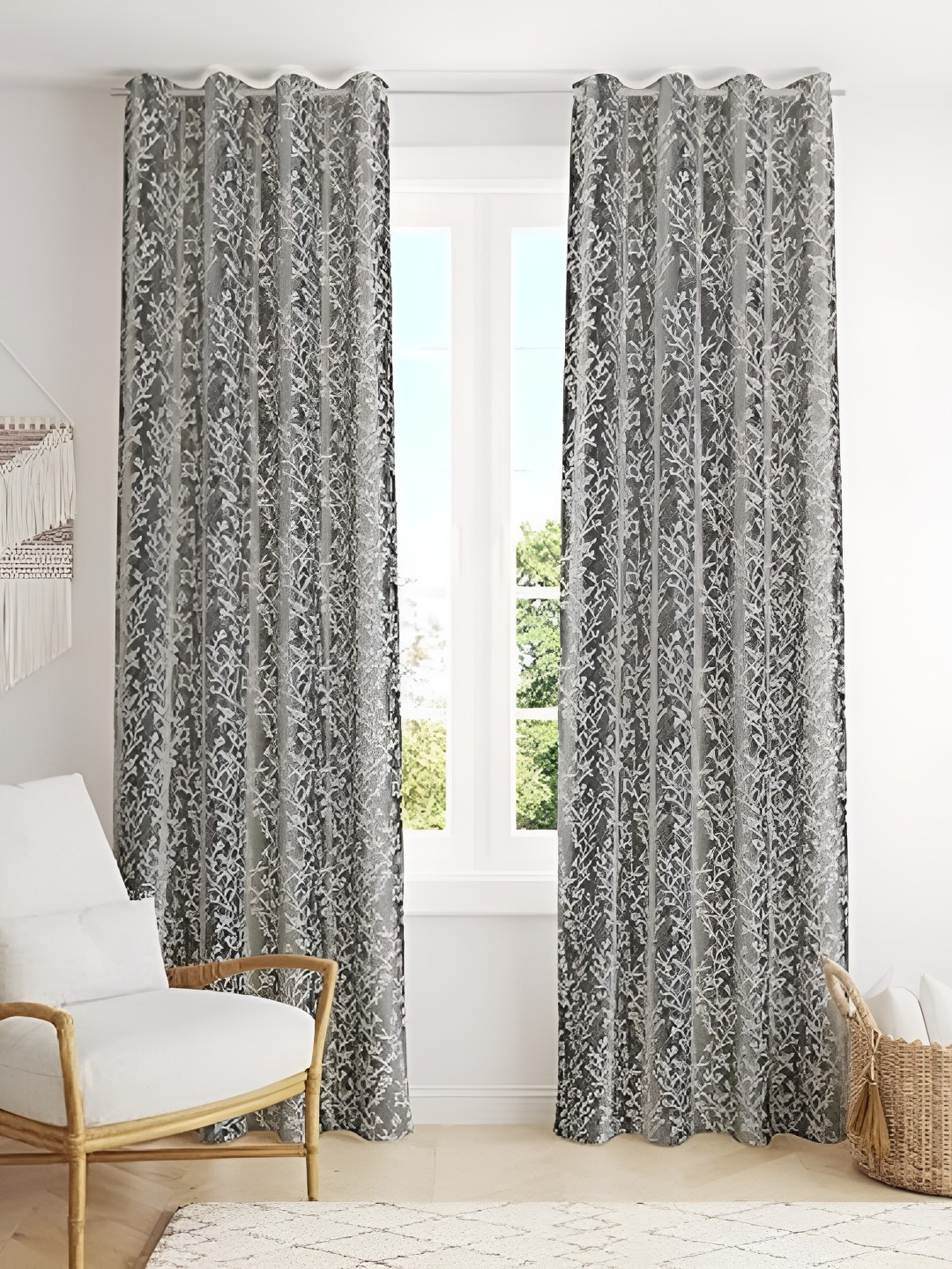 

Curtain King Grey 2 Pieces Floral Long Door Curtains