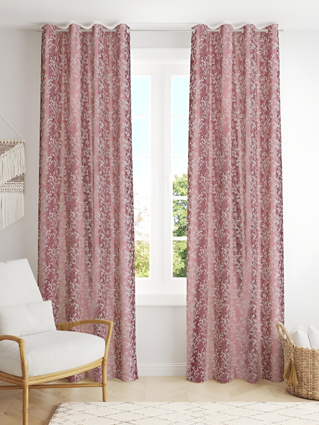 

Curtain King Magenta 2 Pieces Floral Printed Door Curtains