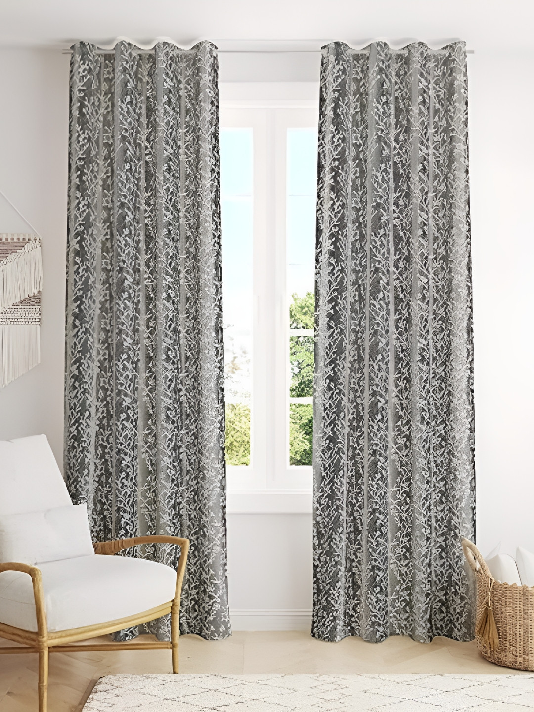 

Curtain King Grey 2 Pieces Floral Window Curtains
