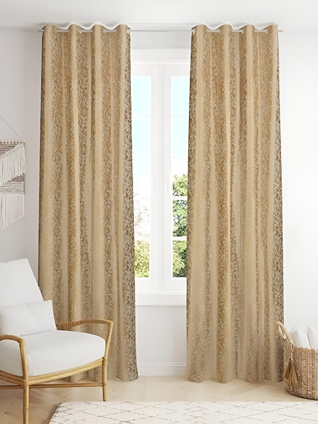 

Curtain King Beige 2 Pieces Floral Printed Long Door Curtains
