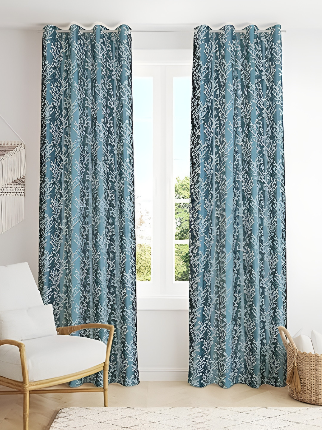 

Curtain King Turquoise Blue 2 Pieces Floral Door Curtains