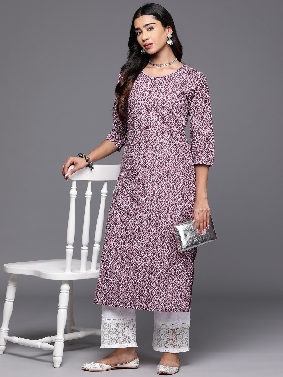 

Varanga Women Ethnic Motifs Printed Straight Kurta, Mauve