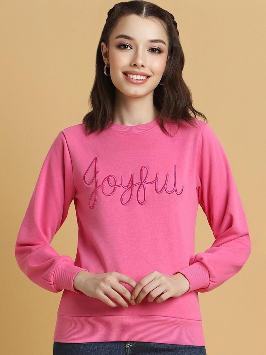 

FOREVER 21 Typography Printed Long Sleeve Pullover Sweatshirt, Pink