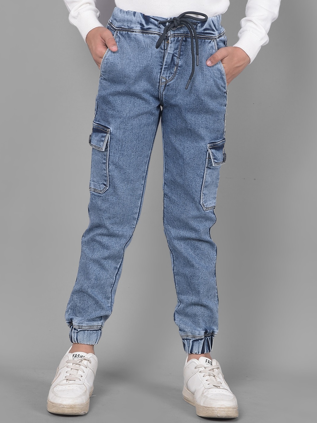 

Crimsoune Club Boys Mid Rise Clean Look Denim Cargo Joggers, Blue
