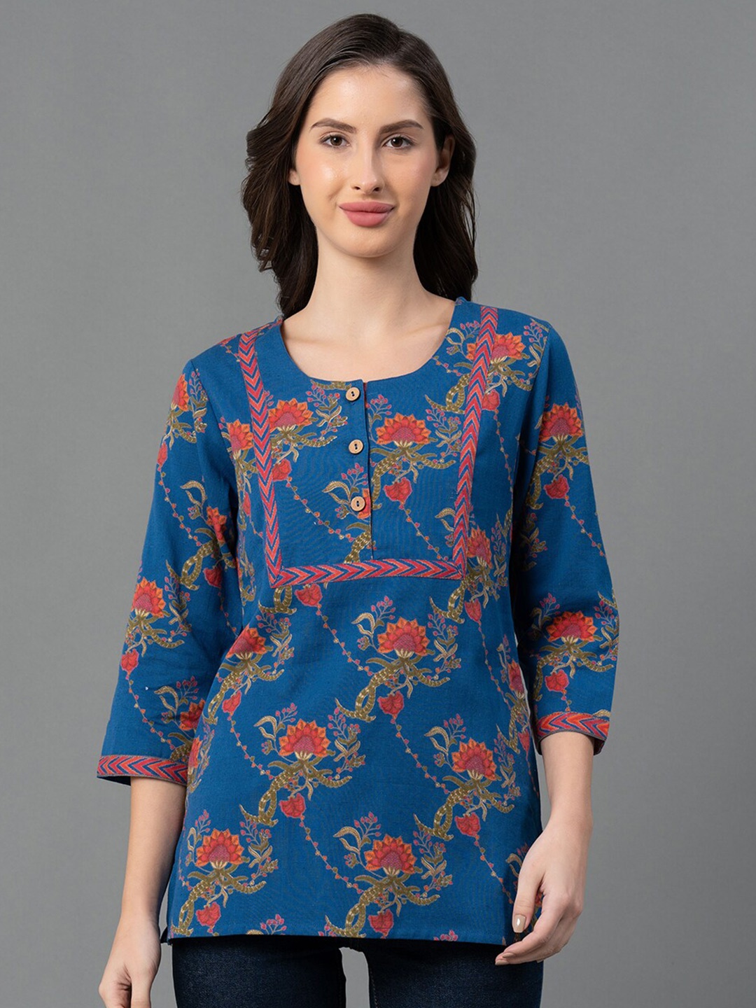 

Mode by Red Tape Floral Printed Pure Cotton Top, Blue