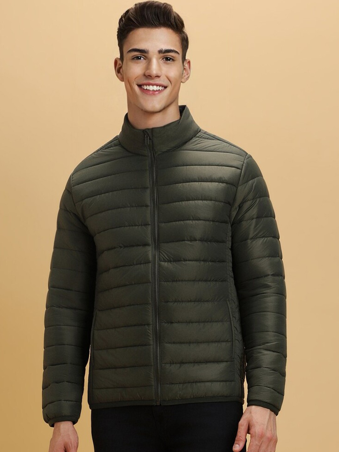 

FOREVER 21 Mock Collar Padded Jacket, Green