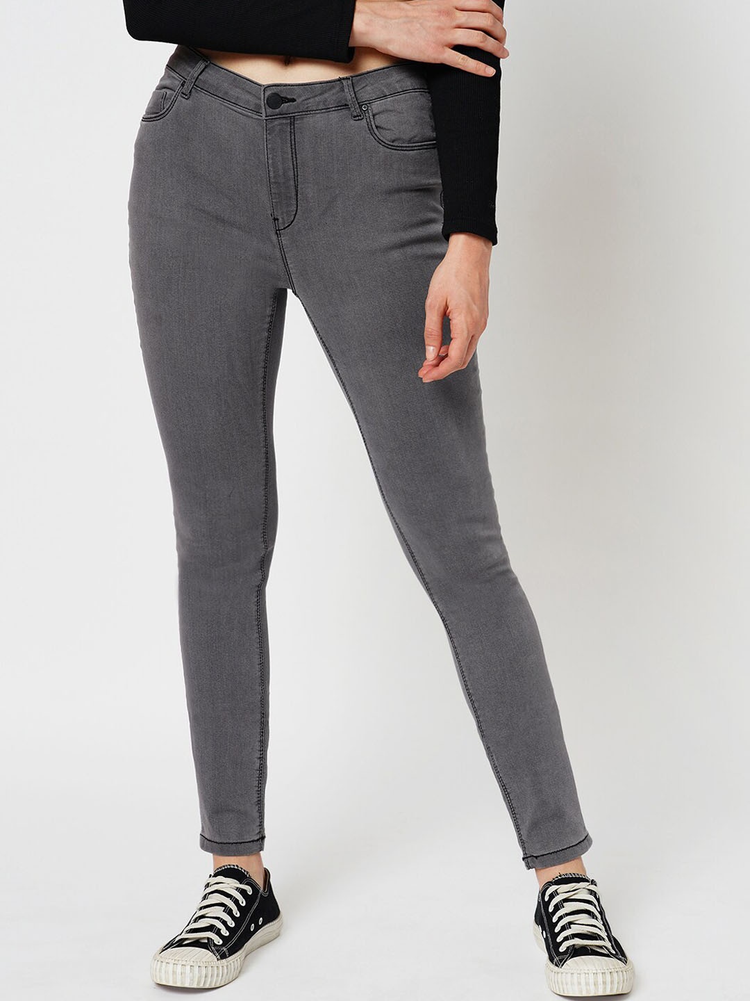 

ONLY Women Skinny Fit Clean Look High-Rise Stretchable Jeans, Grey