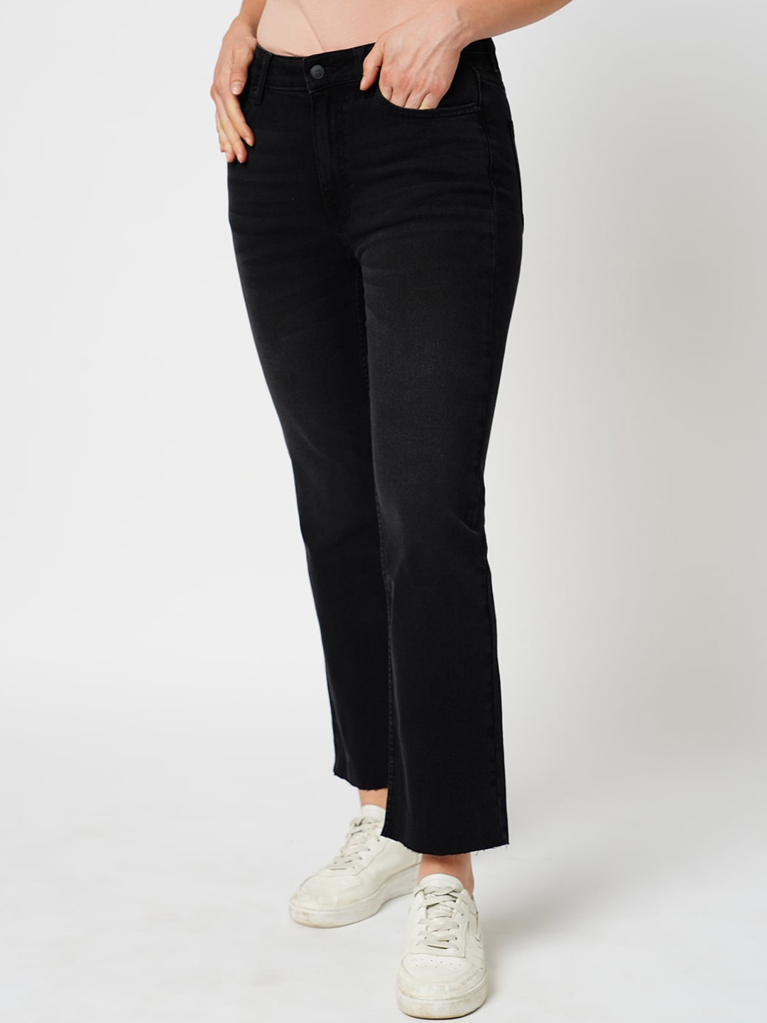 

ONLY Women Wide Leg Clean Look High-Rise Cropped Stretchable Jeans, Black