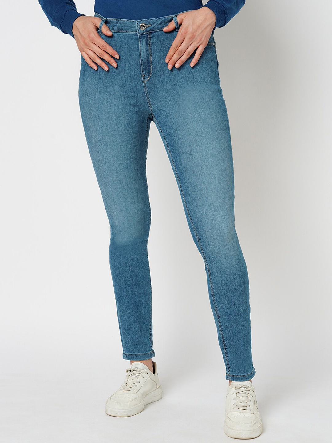 

ONLY Women Skinny Fit High-Rise Clean Look Light Fade Stretchable Jeans, Blue