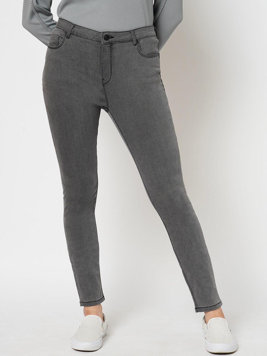 

ONLY Women Skinny Fit Clean Look High-Rise Stretchable Jeans, Grey