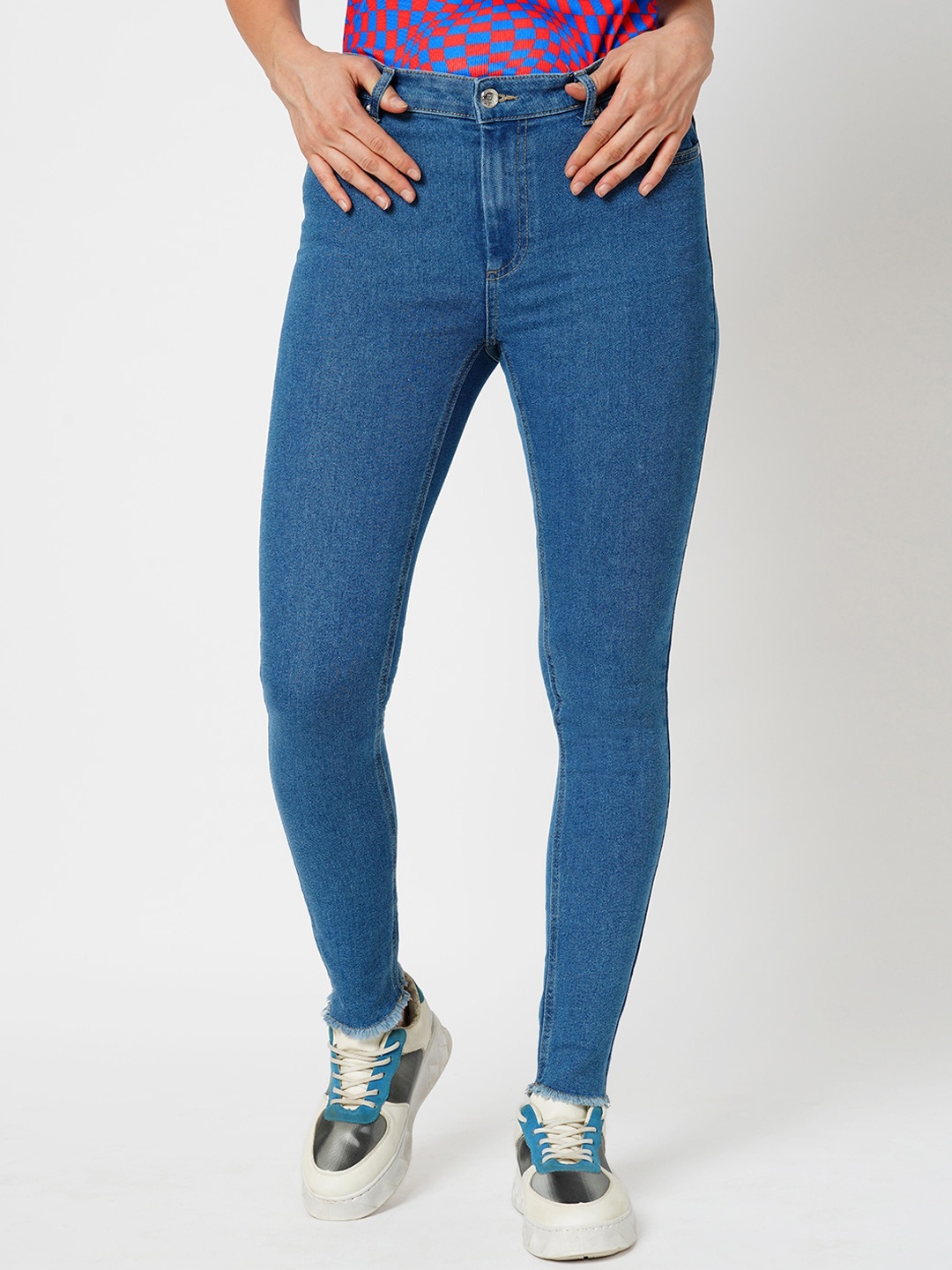 

ONLY Women Skinny Fit Clean Look Mid-Rise Stretchable Jeans, Blue