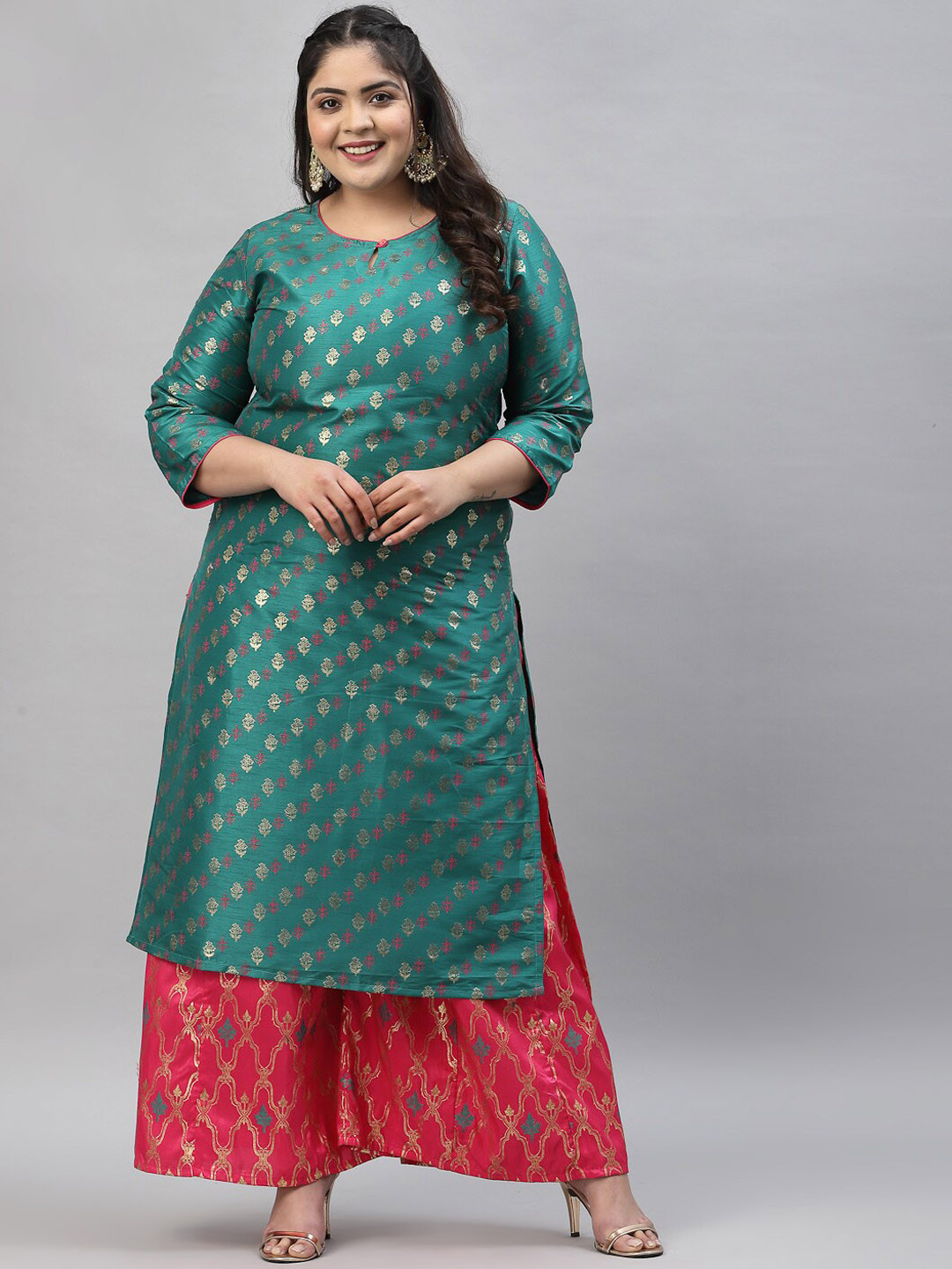 

Sztori Ethnic Motifs Printed Regular Kurta With Palazzos, Green