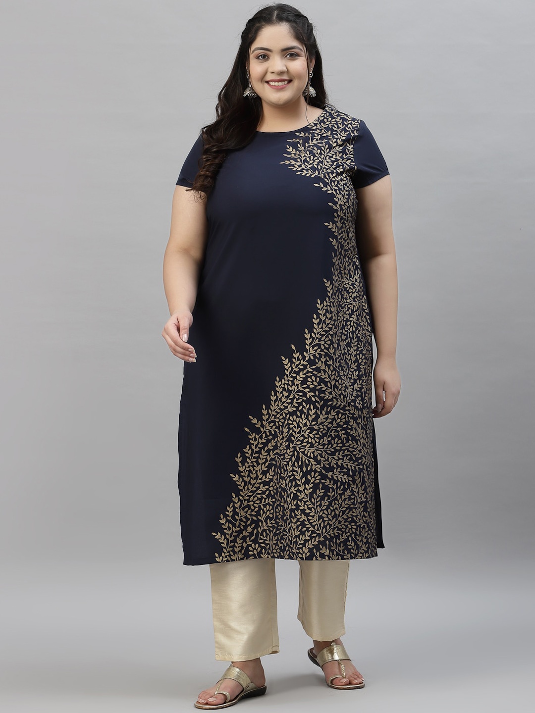 

Sztori Plus Size Floral Printed Crepe Kurta, Blue