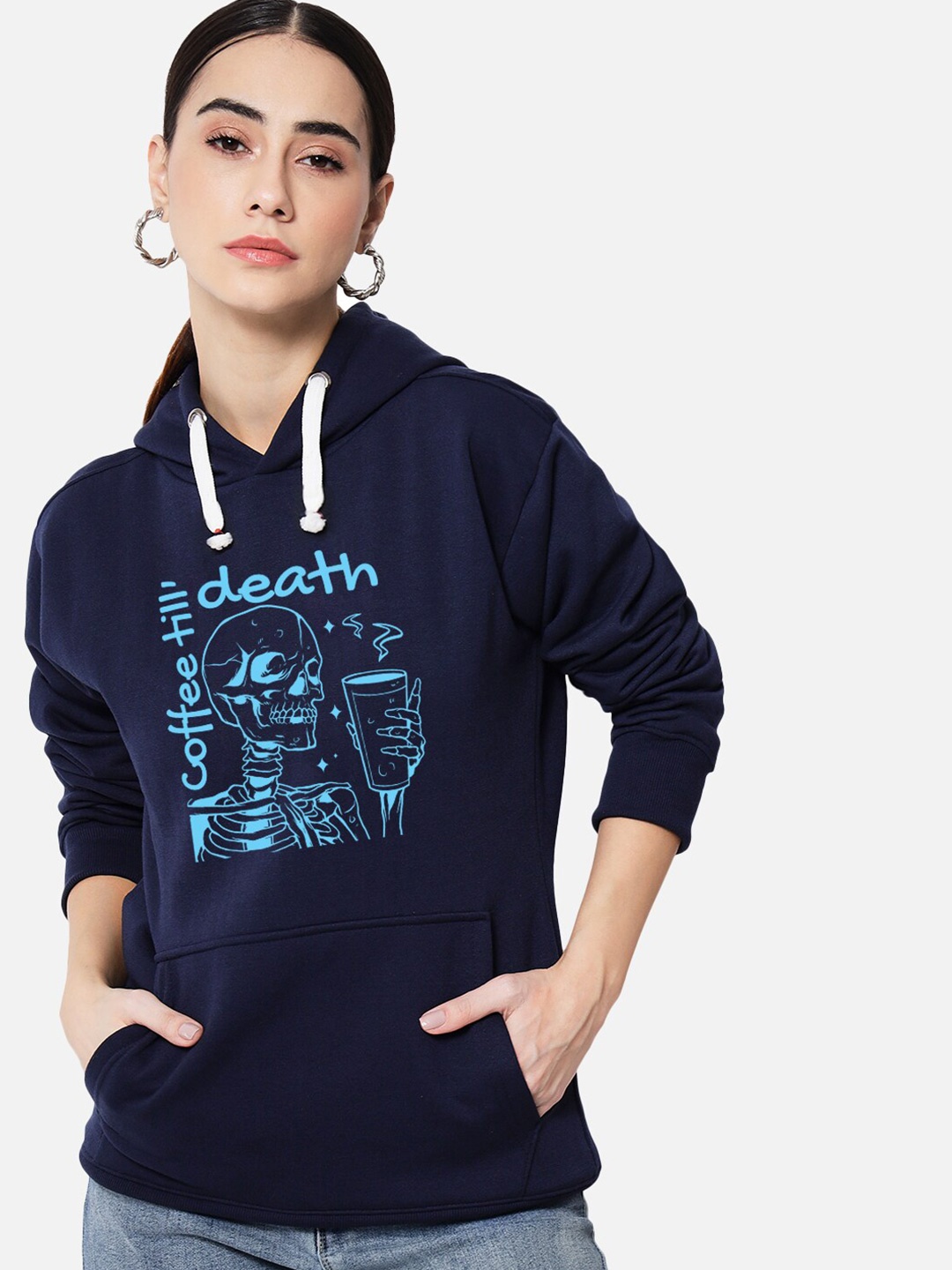 

FFLIRTYGO Graphic Printed Hooded Fleece Sweatshirt, Navy blue