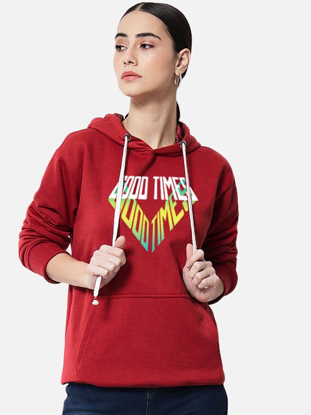 

FFLIRTYGO Typography Printed Hooded Fleece Sweatshirt, Red
