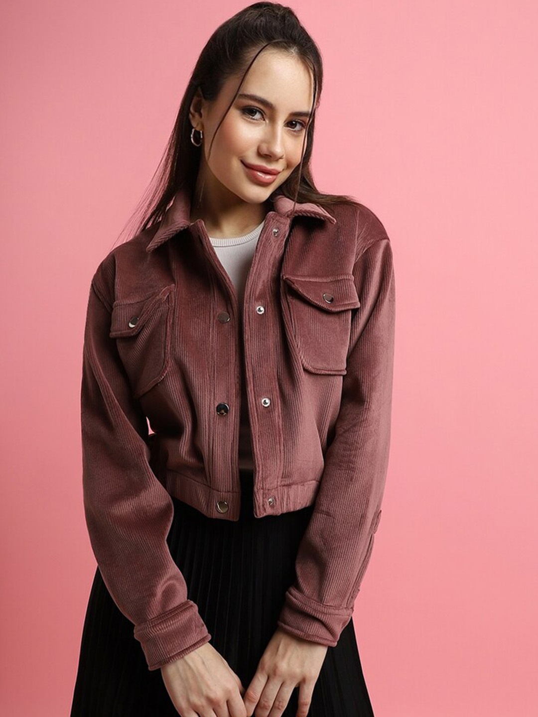 

FOREVER 21 Self Design Tailored Jacket, Maroon