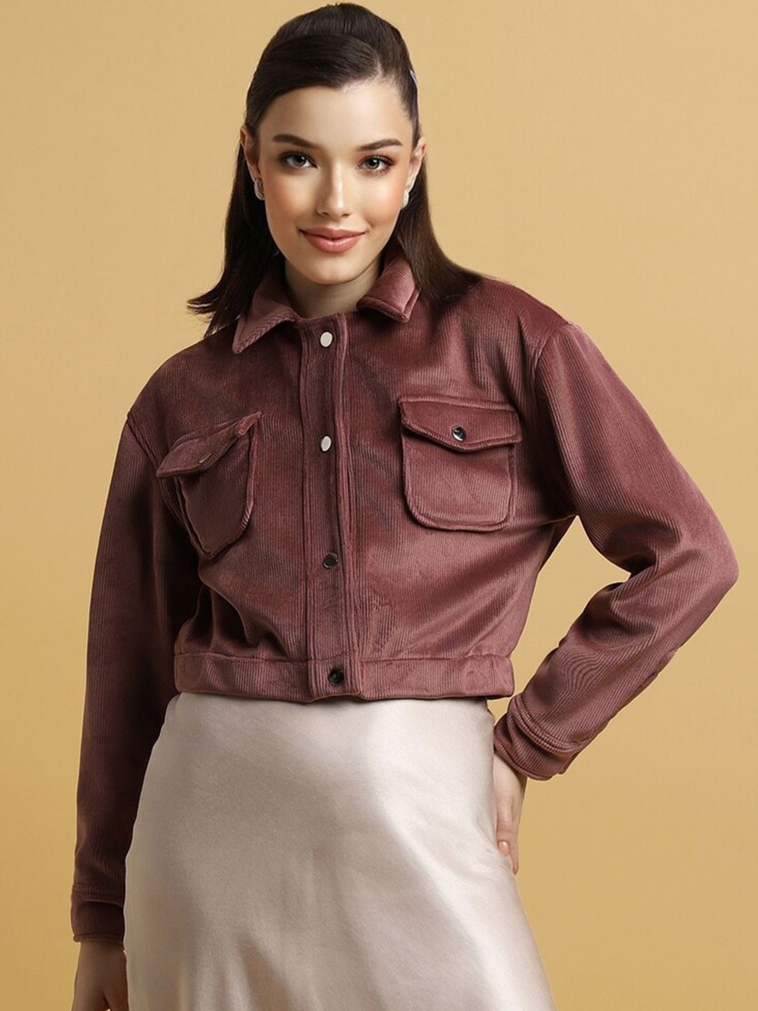 

FOREVER 21 Self Design Tailored Jacket, Maroon