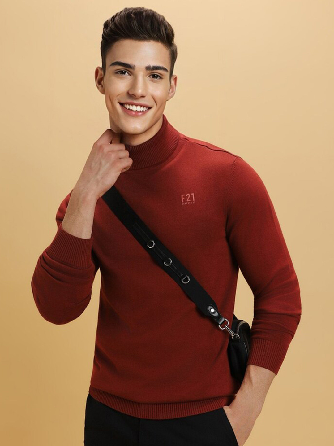 

FOREVER 21 Turtle Neck Cotton Pullover, Red