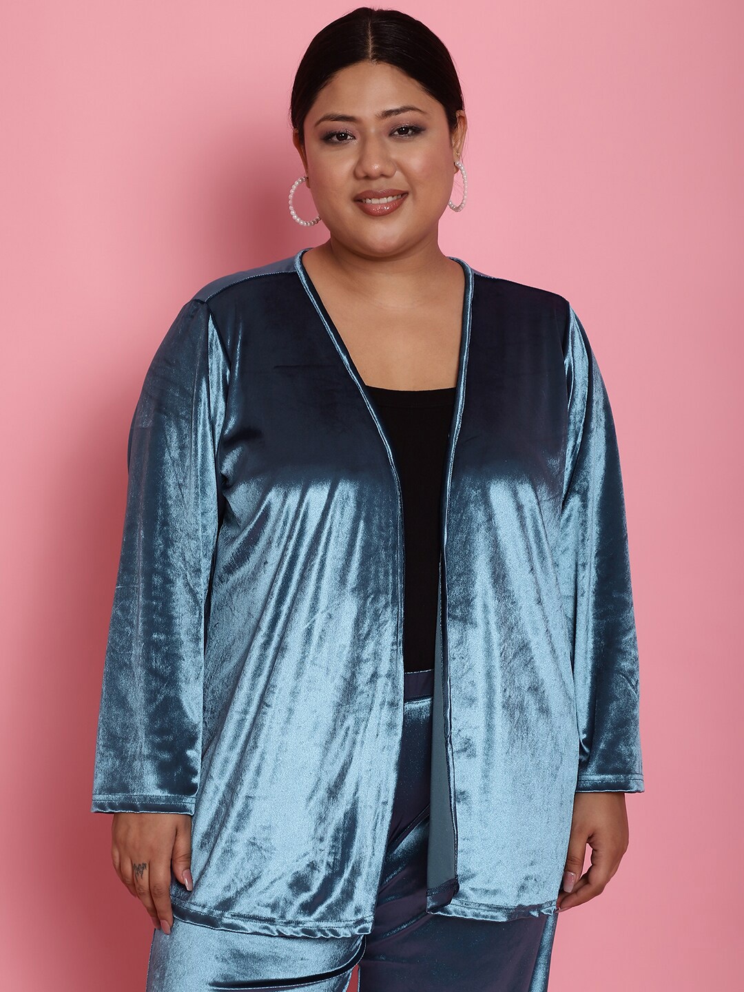 

theRebelinme Plus Size Open Front Party Shrug, Teal