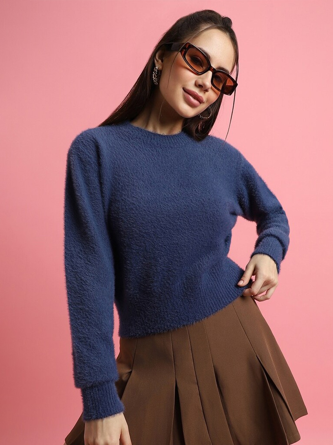 

FOREVER 21 Boat Neck Long Sleeves Pullover, Blue