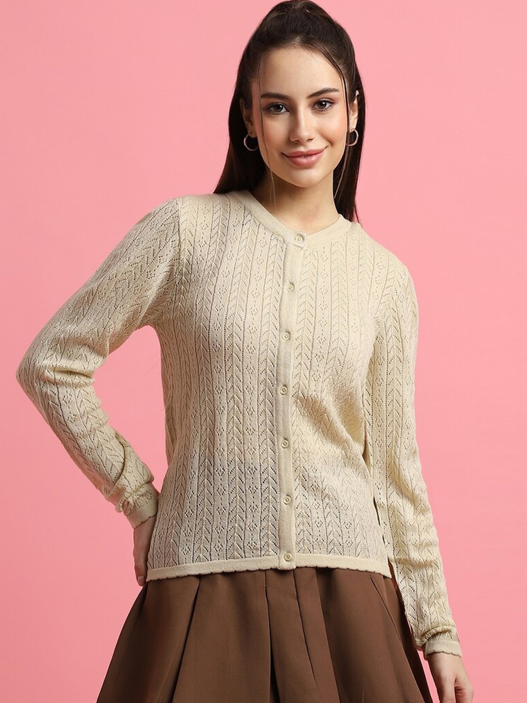 

FOREVER 21 Open Knit Pure Acrylic Cardigan, Beige