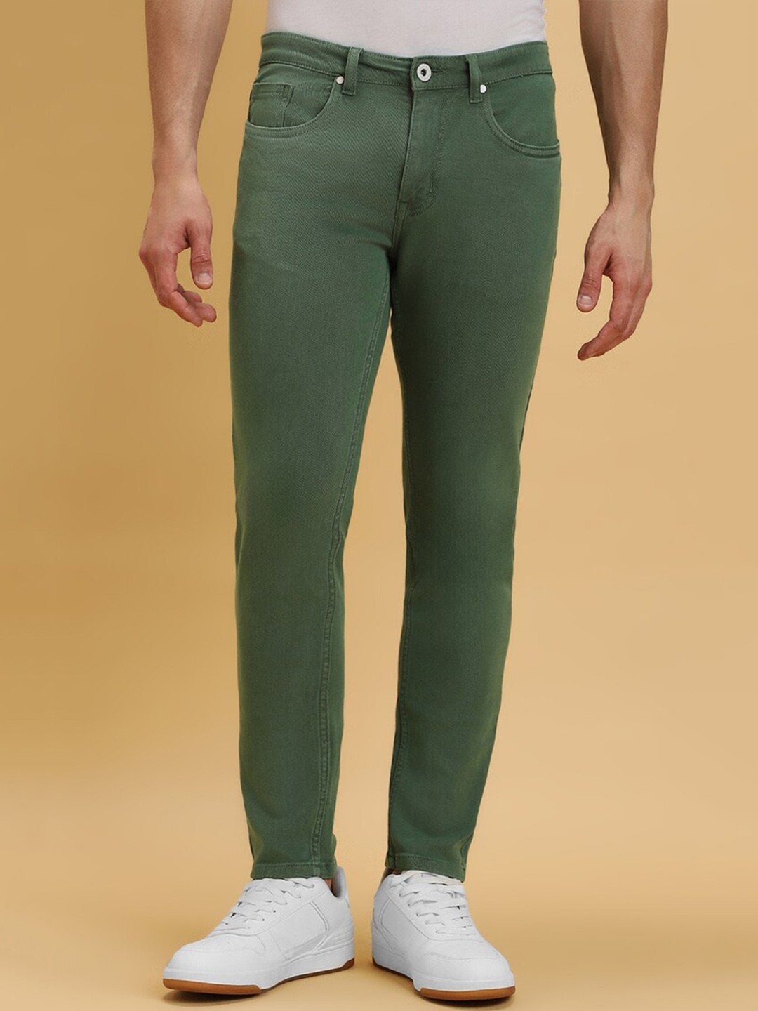 

FOREVER 21 Men Green Mid Rise Skinny Fit Clean Look Cotton Jeans
