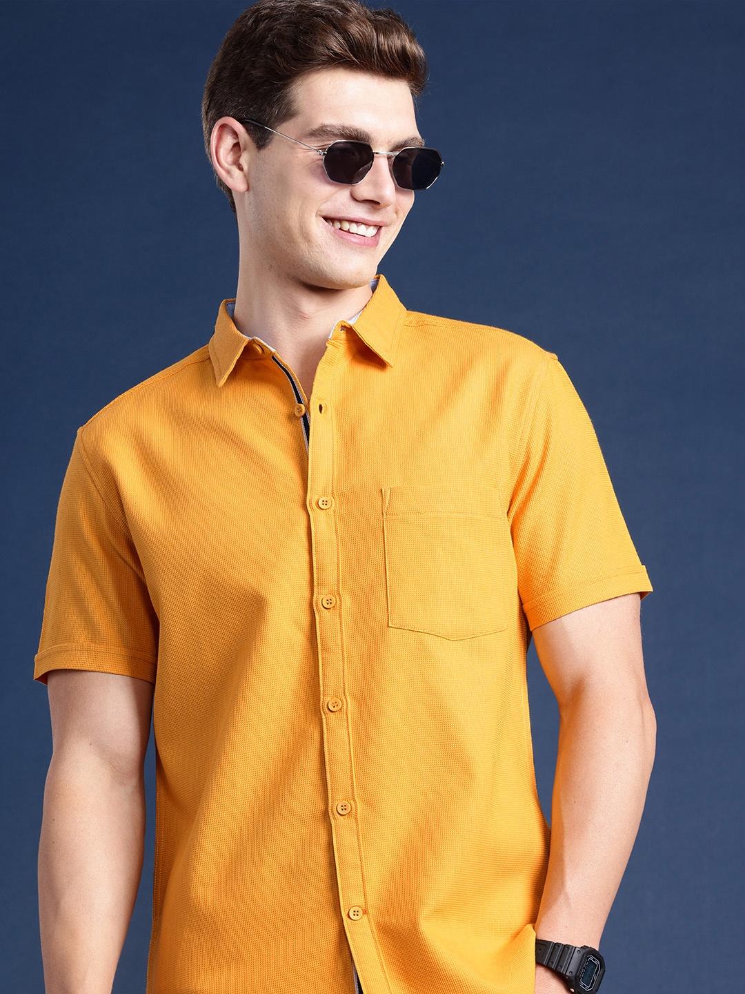

Mast & Harbour Men Slim Fit Opaque Casual Shirt, Mustard