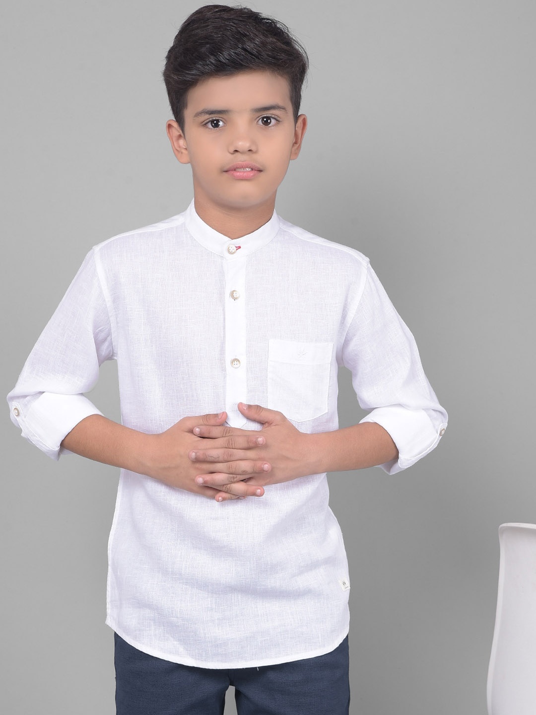 

Crimsoune Club Boys Pure Linen Straight Kurta, White