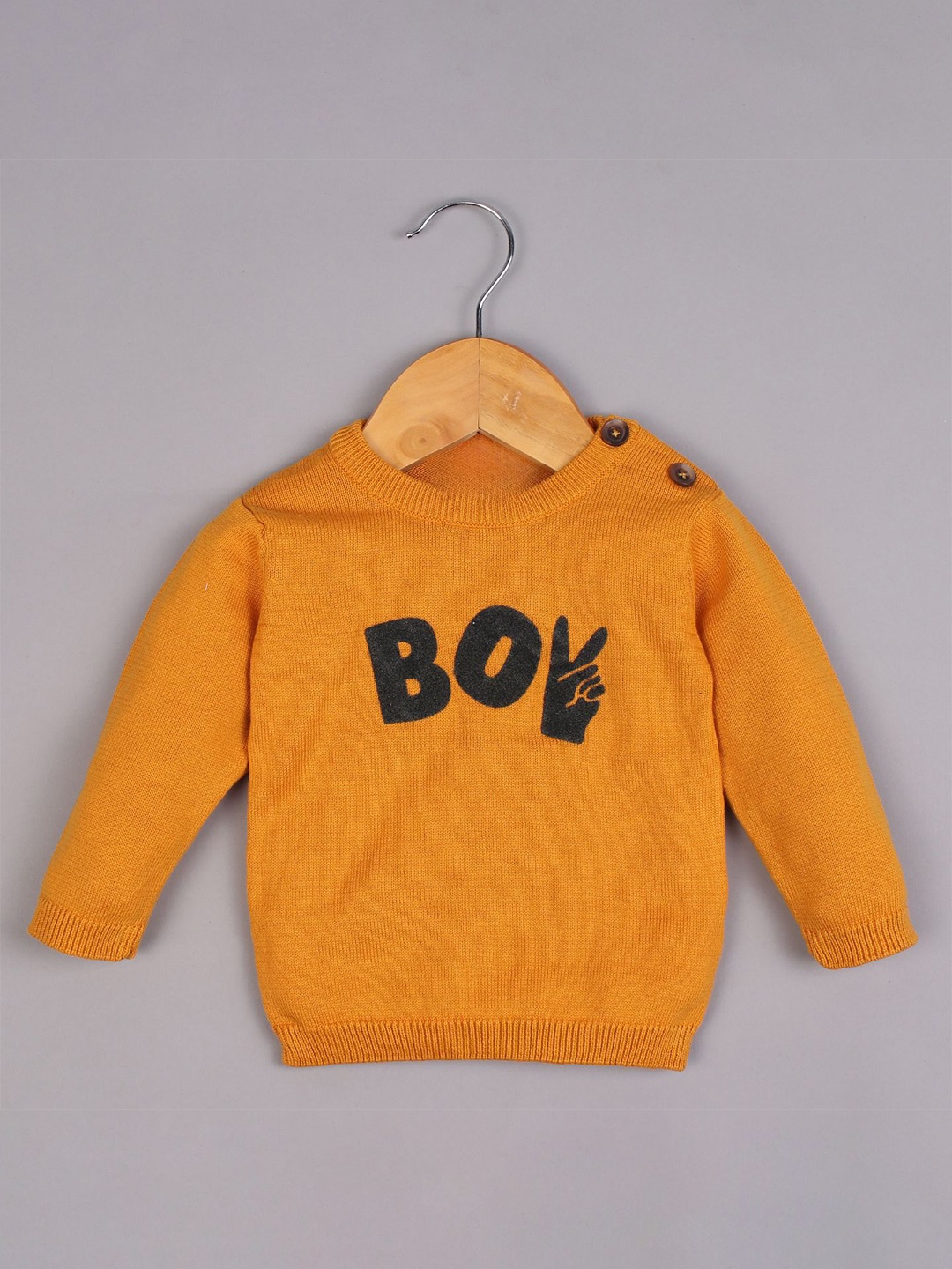 

BAESD Boys Typography Printed Woollen Pullover, Yellow