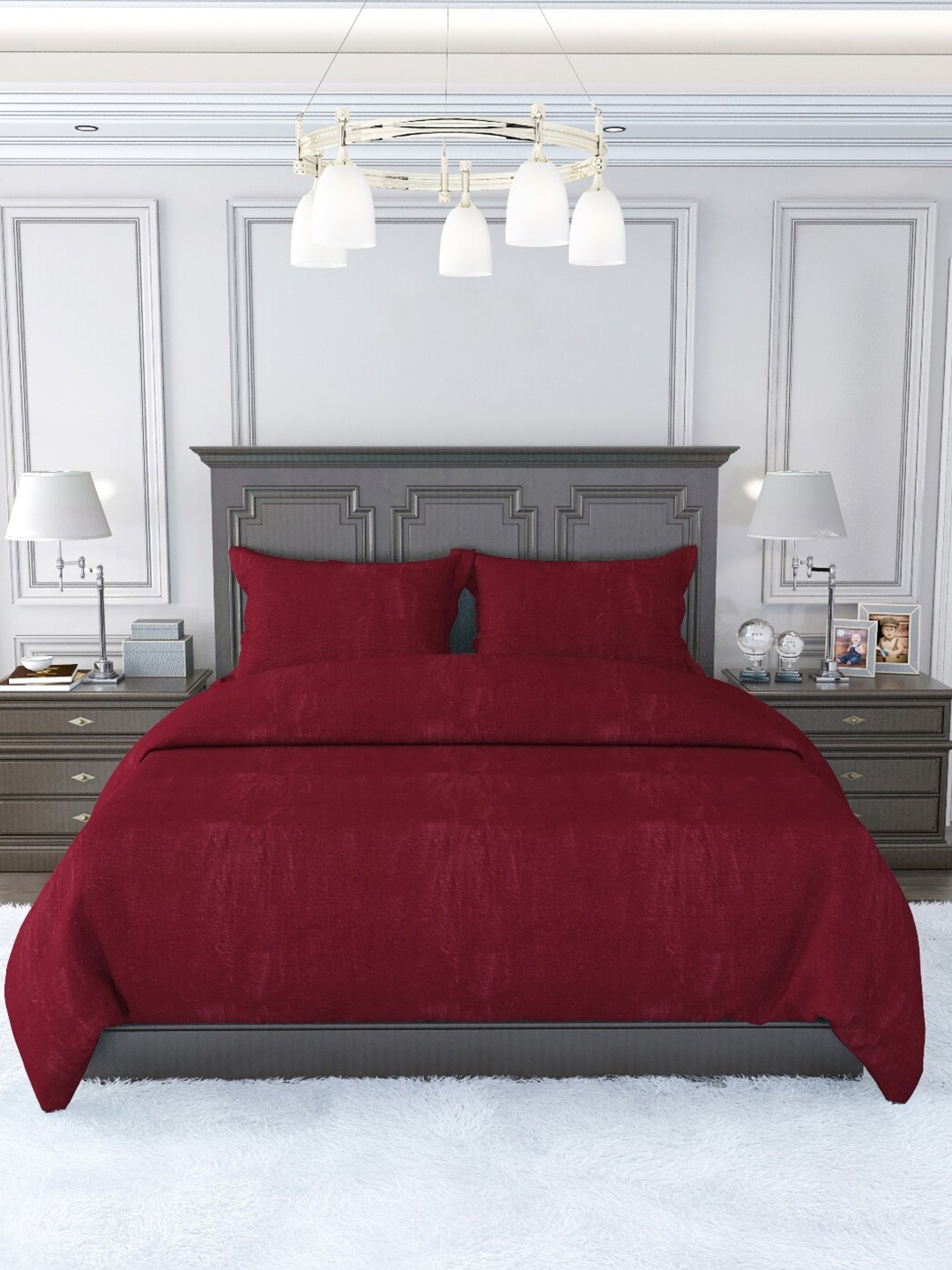 

MULTITEX Maroon Floral 120 TC King Bedsheet with 2 Pillow Covers